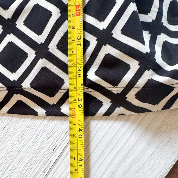 Lauren Ralph Lauren Black White Geometric Midi Dress Size 12 L,Fitted Stretch - Picture 10 of 10